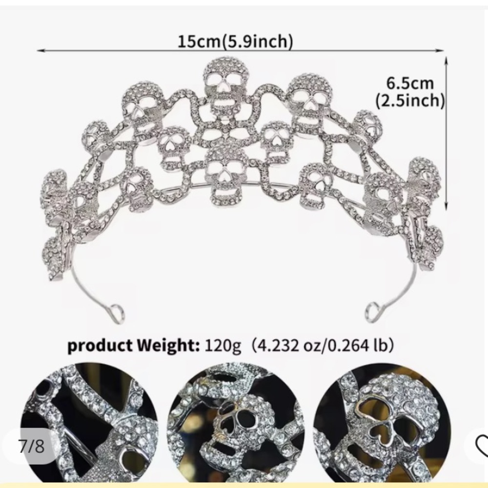 Silver Rhinestone Skull Crown Jewelry for Women Cospaly Princess Tiaras